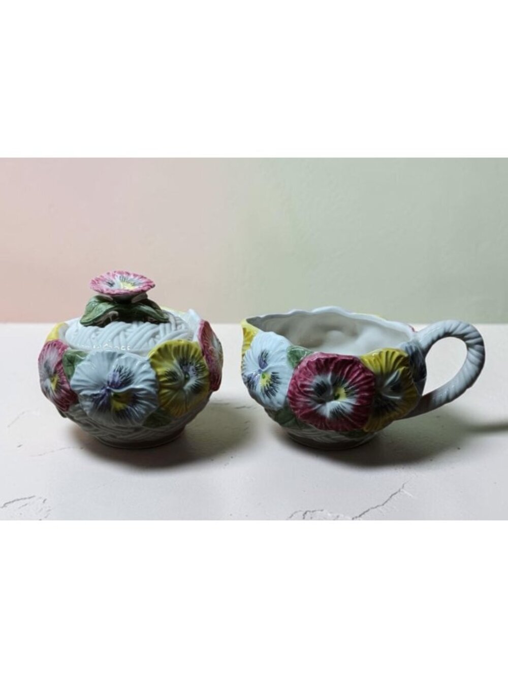 Fitz and Floyd Pansy Parade Sugar and Creamer Collectible Discontinued 1993